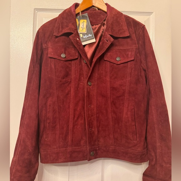 New with tags. Men’s medium beautiful Infinity burgundy suede jacket. - Picture 1 of 2
